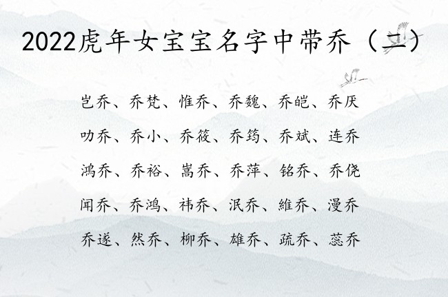 2022虎年女宝宝名字中带乔 姓名带乔字女孩名字