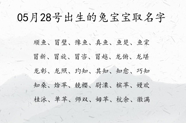 05月28号出生的兔宝宝取名字 寓意好听高贵有才华的宝宝名字