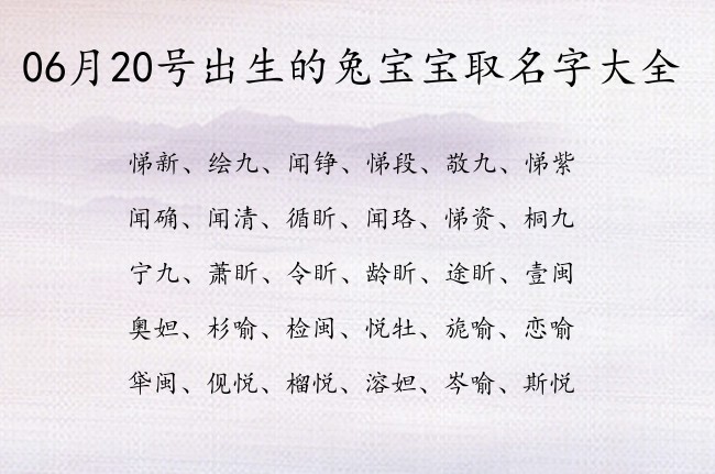 06月20号出生的兔宝宝取名字大全 宝宝名字带有活泼可爱意义的