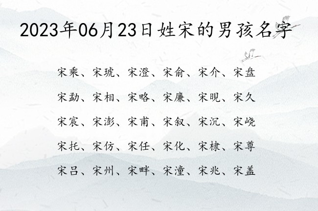 2023年06月23日姓宋的男孩名字 姓宋的男孩名字大全冷酷一字的