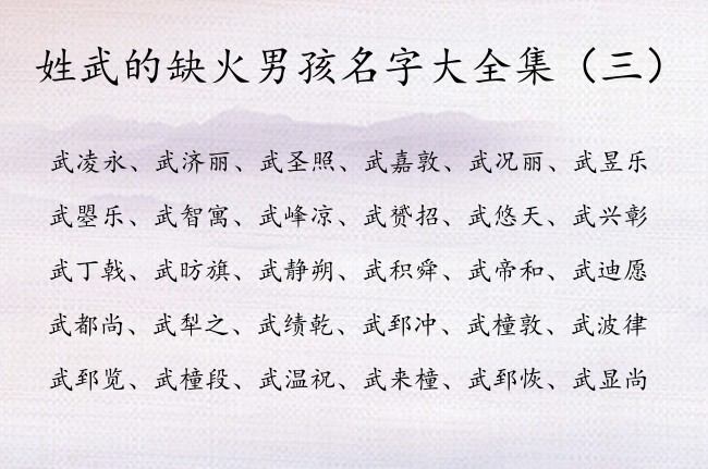 姓武的缺火男孩名字大全集 武姓五行为火的男孩名字