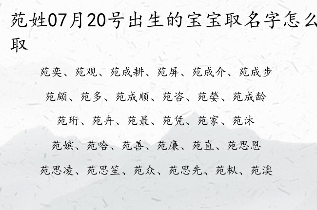 苑姓07月20号出生的宝宝取名字怎么取 苑姓宝宝起名大全免费用一字