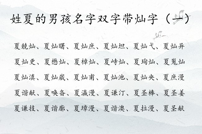 姓夏的男孩名字双字带灿字 夏姓宝宝名字中带灿的