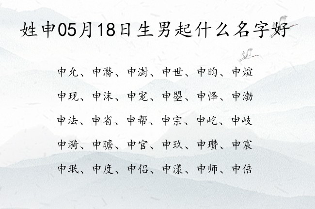 姓申05月18日生男起什么名字好 姓申的男宝宝名字大全个性