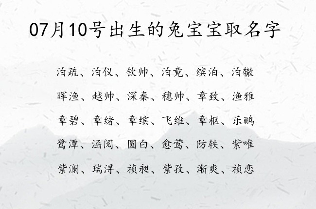 07月10号出生的兔宝宝取名字 宝宝名字大全好听恬静的有寓意