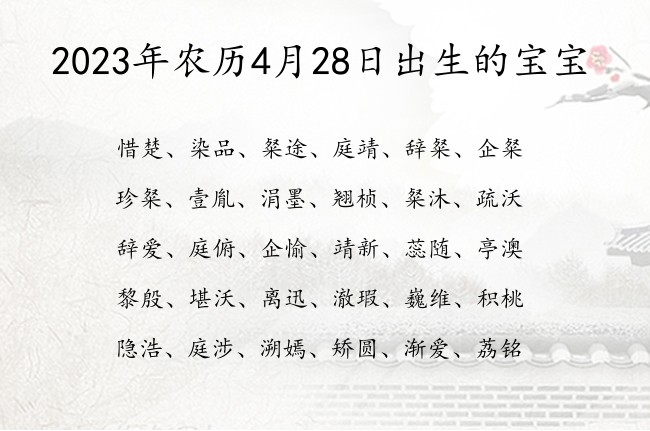 2023年农历4月28日出生的宝宝 宝宝名字大全好听高冷的有寓意