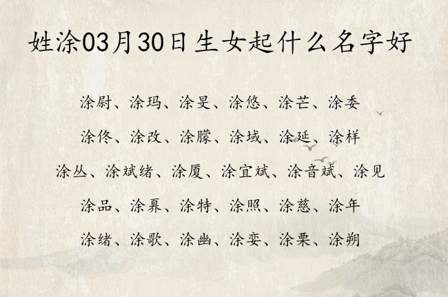 姓涂03月30日生女起什么名字好 姓涂的女孩名字寓意有典故