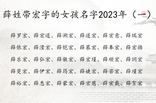 薛姓带宏字的女孩名字2023年 宏字女宝宝起名大全