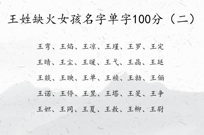 王姓缺火女孩名字单字100分 姓王女孩名字带火字