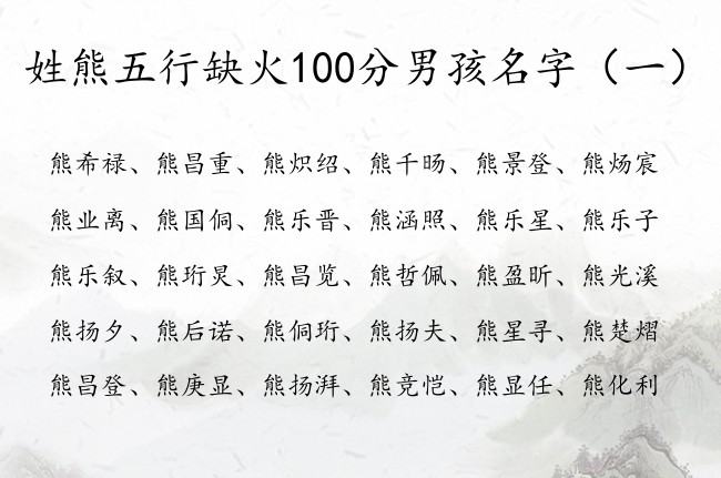 姓熊五行缺火100分男孩名字 姓熊缺火兔年男孩名字