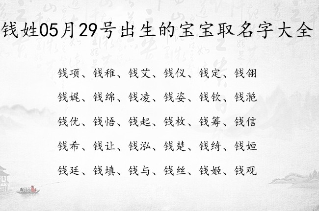 钱姓05月29号出生的宝宝取名字大全 钱姓宝宝起名冷门独特三个字