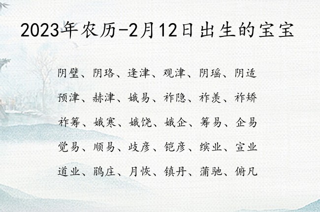 2023年农历-2月12日出生的宝宝 宝宝名字大全好听低调的有寓意