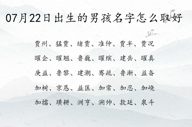 07月22日出生的男孩名字怎么取好 阳光男孩名字一个字连名带姓