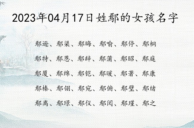 2023年04月17日姓鄢的女孩名字 姓鄢的女孩名字有涵养有意义最浩气