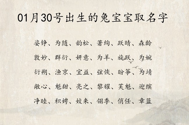 01月30号出生的兔宝宝取名字 寓意健康帅气阳光的宝宝名字