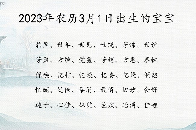 2023年农历3月1日出生的宝宝 04月出生的宝宝名字带什么比较好