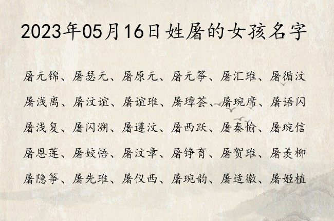 2023年05月16日姓屠的女孩名字 姓屠两个字的女孩名字有内涵