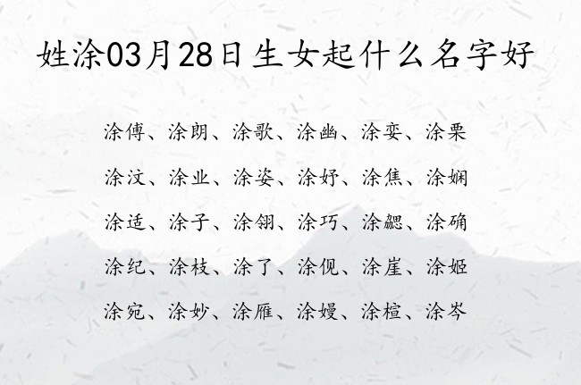 姓涂03月28日生女起什么名字好 姓涂的女孩名字有寓意免费