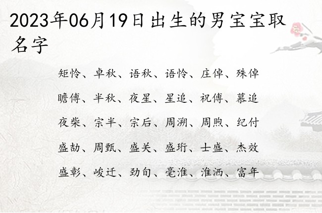 2023年06月19日出生的男宝宝取名字 诗经国风的男孩名字有智慧才华