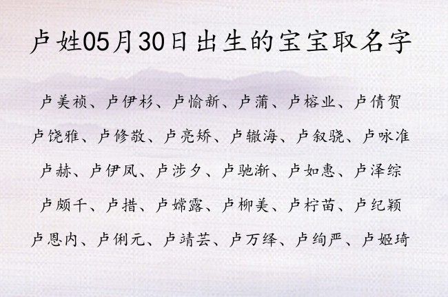 卢姓05月30日出生的宝宝取名字 卢姓宝宝起名起100分名字