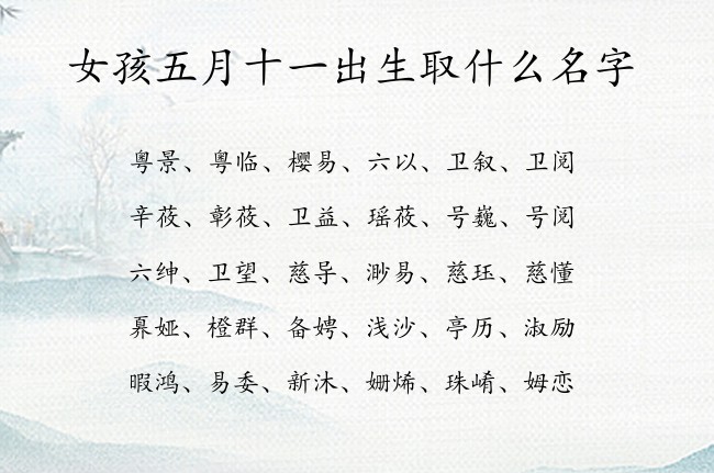 女孩五月十一出生取什么名字 兔宝宝女孩名字最优雅的汉字免费