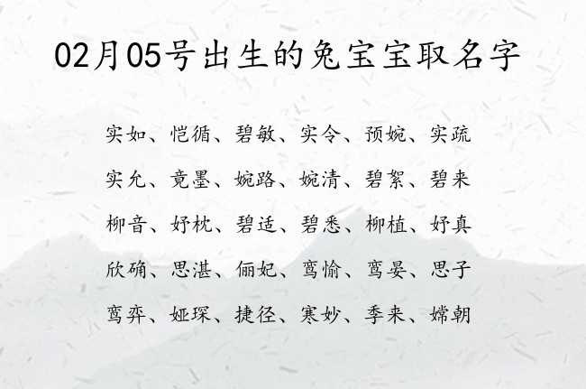 02月05号出生的兔宝宝取名字 宝宝起名八字起名五行起名免费