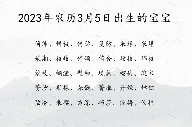 2023年农历3月5日出生的宝宝 04月份出生的宝宝名字大全