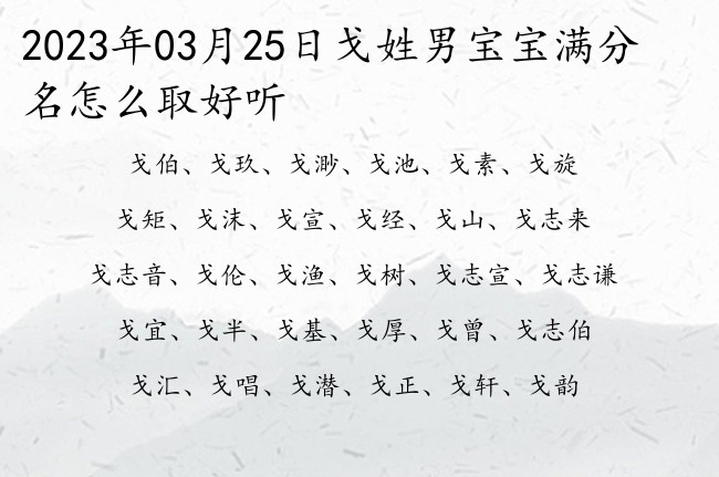 2023年03月25日戈姓男宝宝满分名怎么取好听 戈姓的男孩名字温馨点三个字