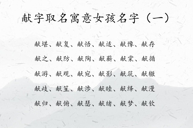 献字取名寓意女孩名字 2023年女宝宝名字带献的