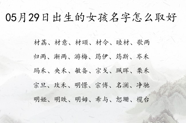 05月29日出生的女孩名字怎么取好 女宝福成最学业有成的女孩名字